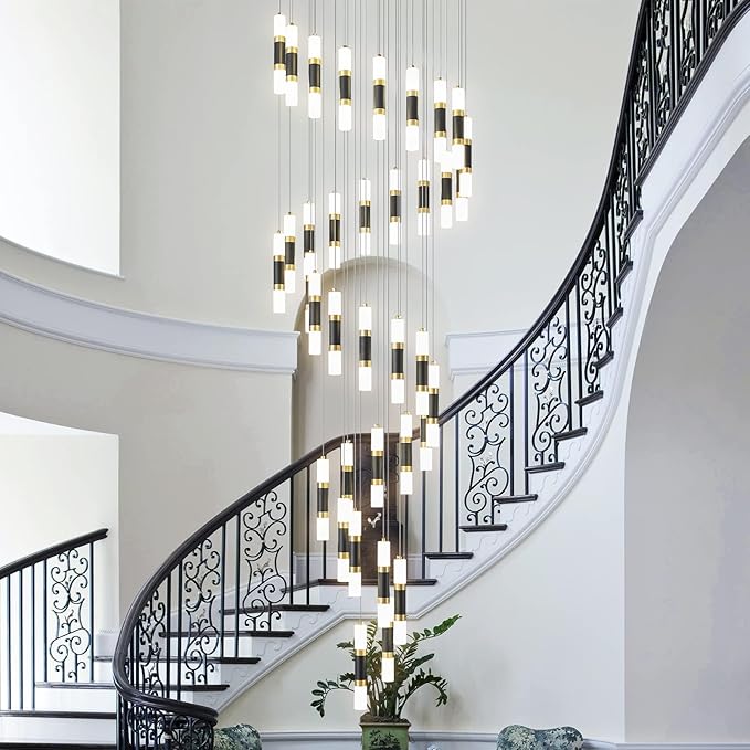36-Light Modern Chandeliers for Entryway Ceiling Pendant Light Dimmable LED 216W Staircase Large Chandelier Lobby Living Room Foyer High Ceiling Chandelier (Black Gold)
