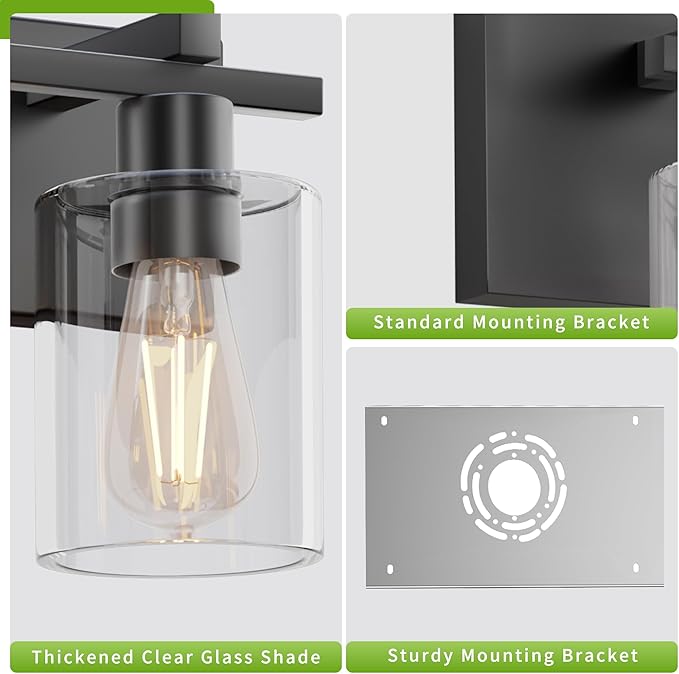 Espird Bathroom Vanity Light,5 Light Matte Black Light Fixture with Thickened Clear Glass Shade, 37 inch Modern Wall Sconce, Bathrooms Vanity Light Over Mirror for Bathroom
