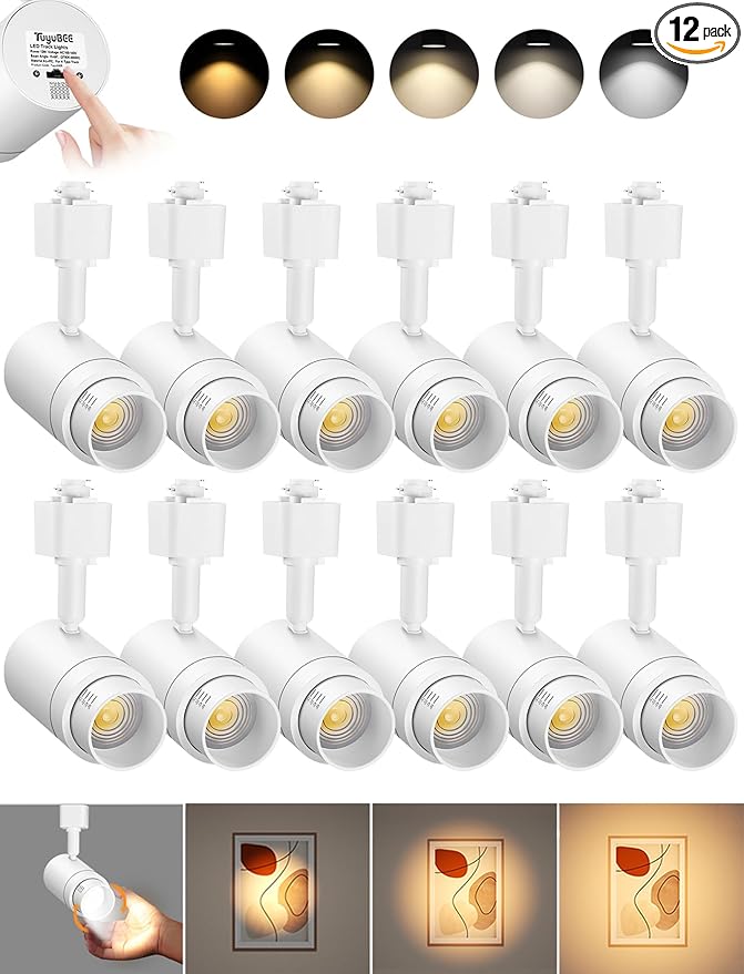 5-Color Zoomable H Track Lighting Heads H Type Track Light Heads Dimmable LED Track Lighting Fixtures Ceiling Spot Light, H Style Track Heads for H Track Lighting Rails White CRI90 12W 12 Pack
