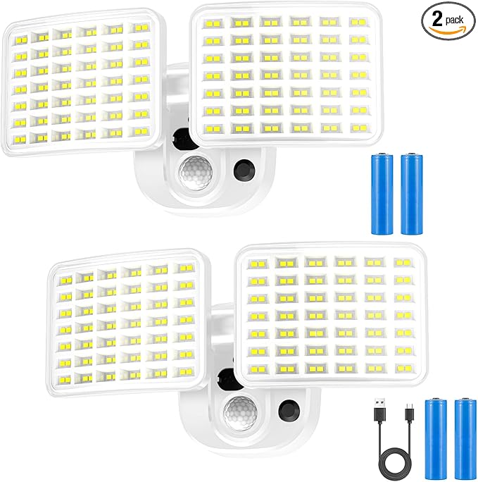 Rechargeable Battery Powered Motion Sensor Light, 2500LM & 4000LM Dual Modes Security Lights, USB Charging Wireless Flood Light, LED Outdoor Lights for Garage,Yard,Shed,Porch, White, 2