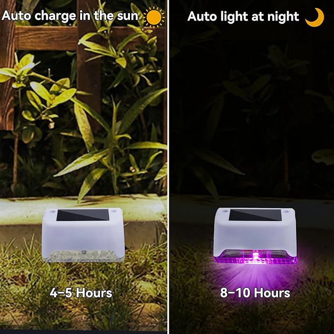 4 Pack Color Change Solar Step Lights Outdoor Small Waterproof RGB LED Stair Lamp Outside Decorative Lighting for Deck, Staircase, Railing, Pool, Retaining Wall, No Drill Install(White Shell)