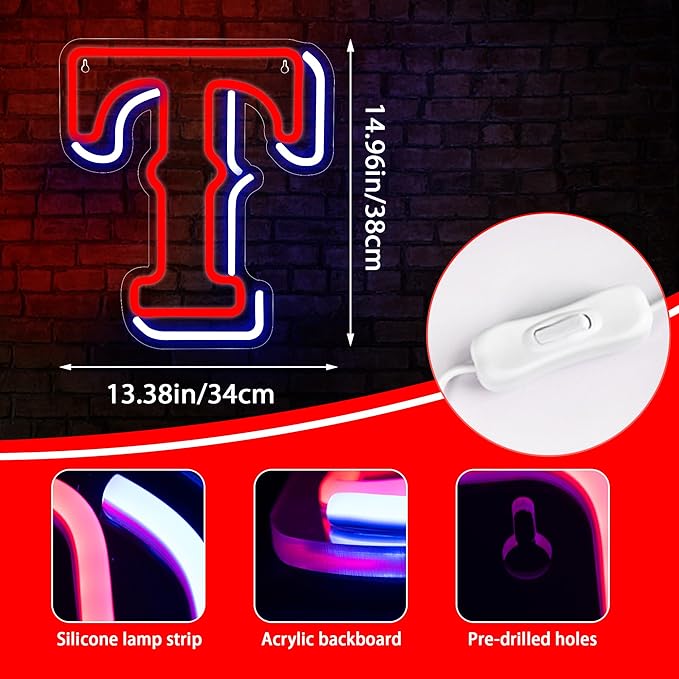 Baseball Neon Sign for Wall Decor Rangere Baseball LED Light Up Sign Baseball Wall Decor Sports Neon Lights for Club Bedroom Man Cave Bar Sports Gifts for Men Boys Fans,Size 14.6 * 12.8 in(FMXD148)