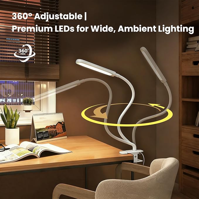 Clip on LED Light for Easel Painting & Nail Tech, White | 3 Color Modes,10 Brightness Levels,USB Powered,Clamp Lamp for reading,Artists, Manicurist and Desk