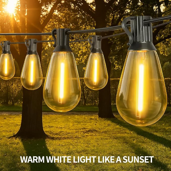 100FT S14 E12 Outdoor String Lights Waterproof Patio 24+1 (1 Spare) bulb | Outside Hanging Shatterproof S14 E12 LED Light Bulb for Parties Porch Garden Fences Backyard Outdoor Indoor