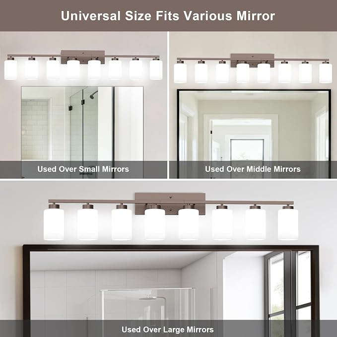 IZORRO Modern Bathroom Light Fixtures, 8 Light Oil-Rubbed Bronze Vanity Lights, Bathroom Lighting Fixtures Over Mirror with White Glass for Living Room Cabinet Bedroom