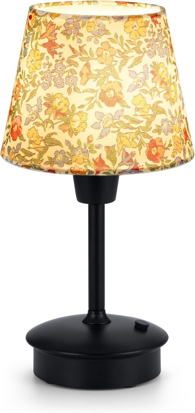 UMEXUS 9.8'' Small Cordless Table Lamp, 5200mAh Battery Operated Touch Lamp | Rechargeable Dimmable Warm Light for Restaurant, Portable Night Light for Bedside Dining Bar Kitchen Outdoor, Floral Pattern