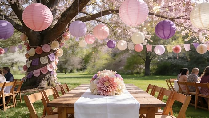 ZOOYOO 10Pcs Paper Lanterns,Pink Purple Round Hanging Tissue Paper Lanterns Decorations for Birthday,Wedding,Baby Shower,Theme Party Garden Home Decor