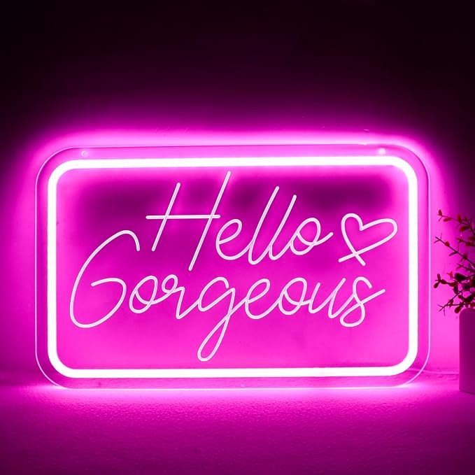 Hello Gorgeous Neon Sign for Wall Decor, Dimmable Hello Beautiful Neon Lights for Home Party Wedding Birthday Bar Club Gifts, Led Light Sign Bacelorette Party Decorations ﻿