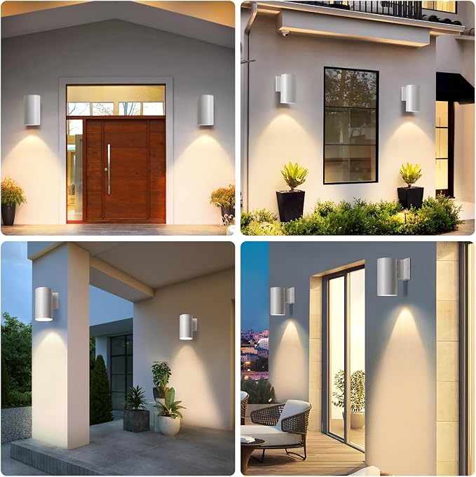 QQCherry Modern Outdoor Wall Light - Aluminum Outdoor Porch Sconce for House, Patio, Garage, Doorway & Entryway - Stylish Waterproof Exterior Lighting for Outside(White,E26)