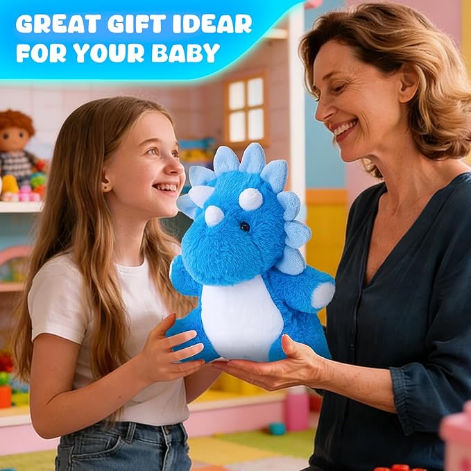 Glow Guards 12'' Light up Triceratops Dinosaur Stuffed Animal,LED Soft Dinosaur Plush Toy with Magic Night Lights&Lullaby,Birthday Children's Day for Toddler Kids (Blue, LED)