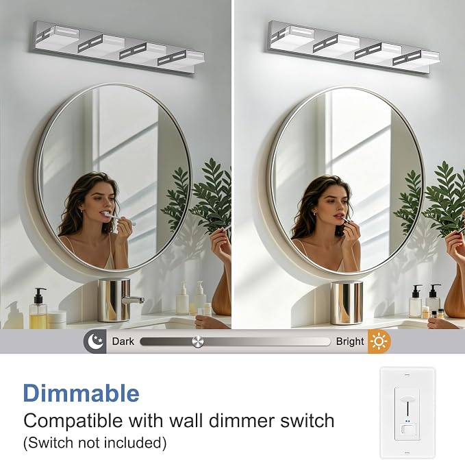 LED Modern Bathroom Light Fixtures, 4-Light 30-Inch Dimmable 5CCT Adjustable Chrome Vanity Lights for Bathroom Lighting Fixtures Over Mirror, 350° Rotatable Wall Lamp