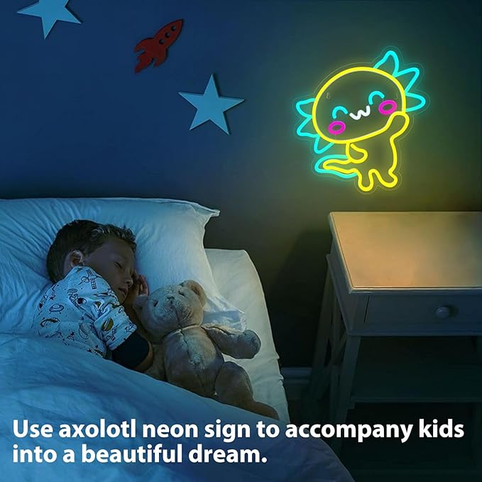 Axolotl Neon Sign, LED Anime Neon Signs, Kawaii Sign Light Present for Wall Decor, Dimmable/USB Powered Axolotl Neon Light for Children Room Dorm Decor Girls Birthday Party Christmas