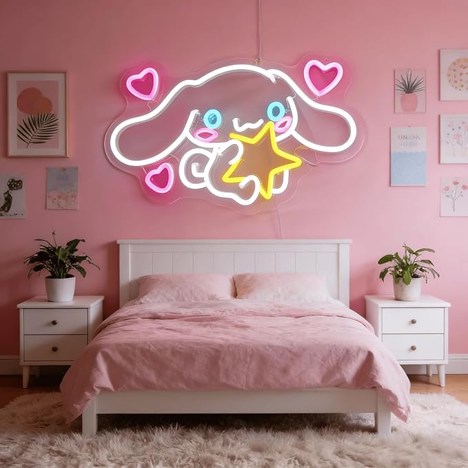 Cinnamoroll Neon Sign for Room Decor, USB Powered LED Lights with Dimmable, Japanese Cartoon Dog Neon Signs, Cute Night Light Gifts for Children (15"L x 9.61"W)