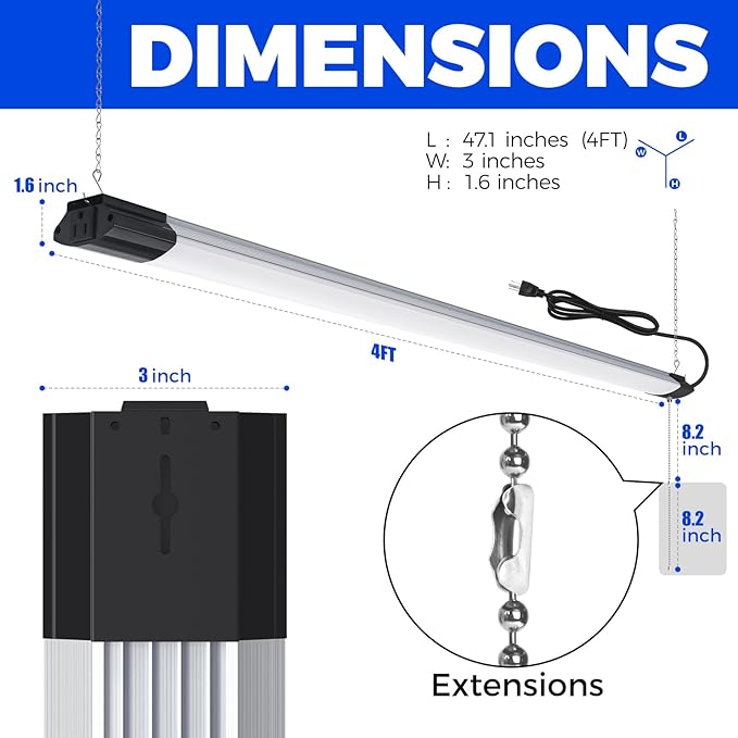 Barrina BS84 LED Shop Lights for Workshop 4FT, 84W, 10000LM, 6500K Linkable Light Fixture for Garage, Basement, Hanging or Flush Mount, 6 Packs