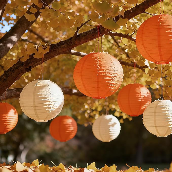 20Pcs Paper Lanterns, Orange and Peach Hanging Lantern for Rustic Party | 6"8"10" Round Paper Lanterns Decorations for Bridal Shower Wedding Engagement Birthday Baby Shower Home Classroom Decor