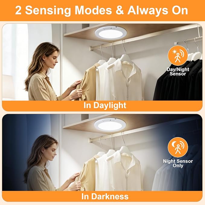 LNRYY 4Pack Rechargeable Motion Sensor Magnetic Ceiling Light with Remote | Wireless, Battery Operated, LED, 3 Color, Dimmable, Indoor, for Shower, Closet, Pantry, Living Room, Shed, Hallway, Porch