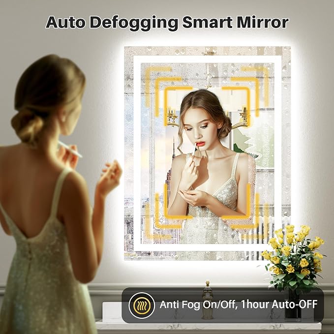28x32 Inch LED Bathroom Mirror with Lights, Backlit & Front Lit | Anti-fog, 3 Color Dimmable, Memory Function, HD Reflection Tempered Glass, ETL Listed, IP54 Waterproof