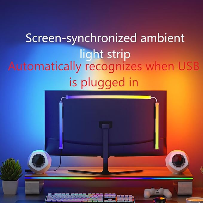 Monitor LED Backlights, RGB Screen Desk Light PC, Computer Light Bar Behind Monitor, LEDs for Desk Gaming, USB Port, LED Strip Lights That Sync with Screen Color or Music(24 inches)