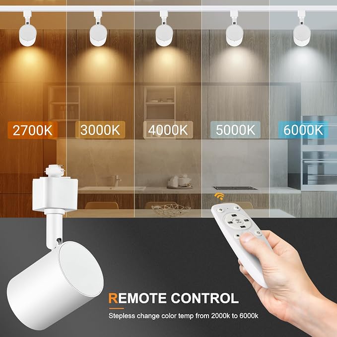 Dimmable Plug in Track Lighting with Remote, 8-Light White | Track Light with Plug in Cord, LED Track Lighting Kit with H Track Rails, Track Lighting Fixtures Ceiling Spotlight, White