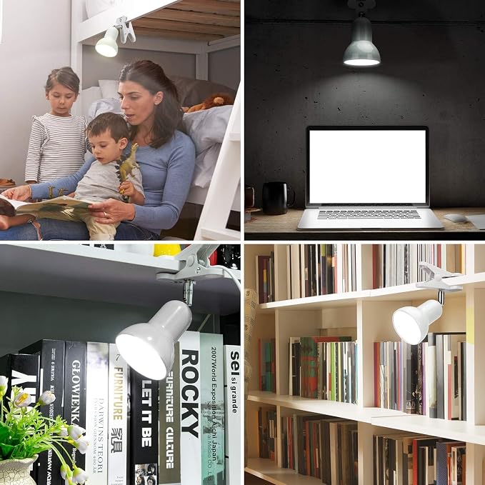 RONG&LAN Desk Lamp, 360 Rotation Clip on Lamp Portable Book Reading Light, Clamp on Desk/Table/Bunk Bed/Cupboard Home Lighting, White
