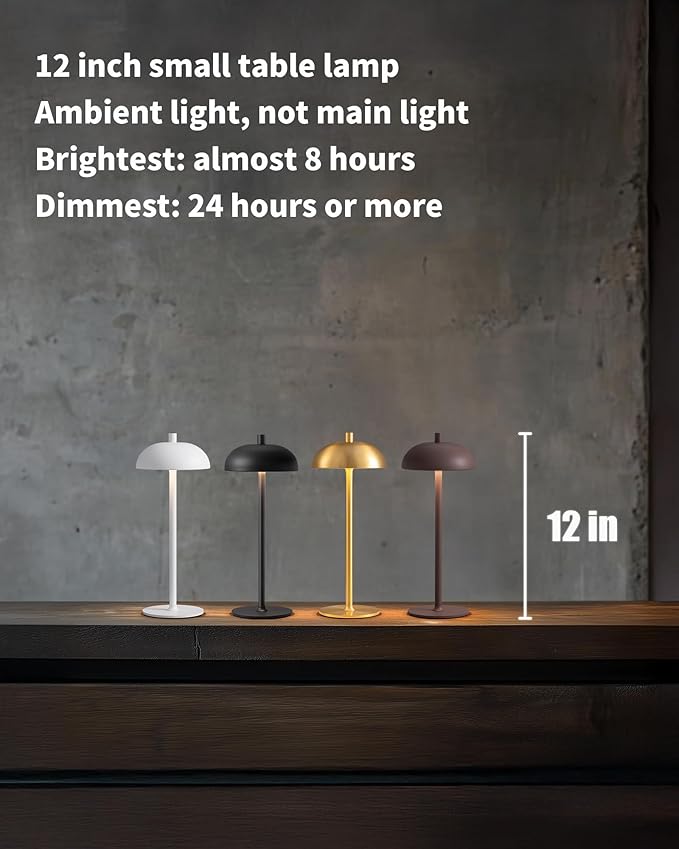 12" Cordless Table Lamps Set of 2, Black Modern Portable Desk Lamp | LED, 3 Color Dimming, Rechargeable, Battery Operated Lights for Bedroom, Outdoor, Restaurant, Bedside, Night Light, Gifts