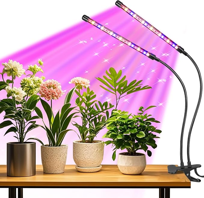 RWNTAO LED Plant Grow Light with Flexible Gooseneck, Suitable for Indoor Plants, Full Spectrum Clip on Plant Growing Light with Red, Blue, Yellow Beads, 10 Brightness Levels, 3/9/12H Auto Timer