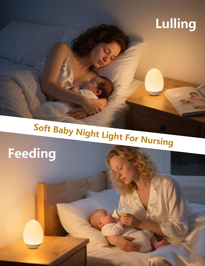 Egg Night Light for Nursery: Rechargeable Baby Touch Lamp | Soft rechargeable egg baby night light with touch control, stepless dimming and warm or RGB light for nursery and feeding