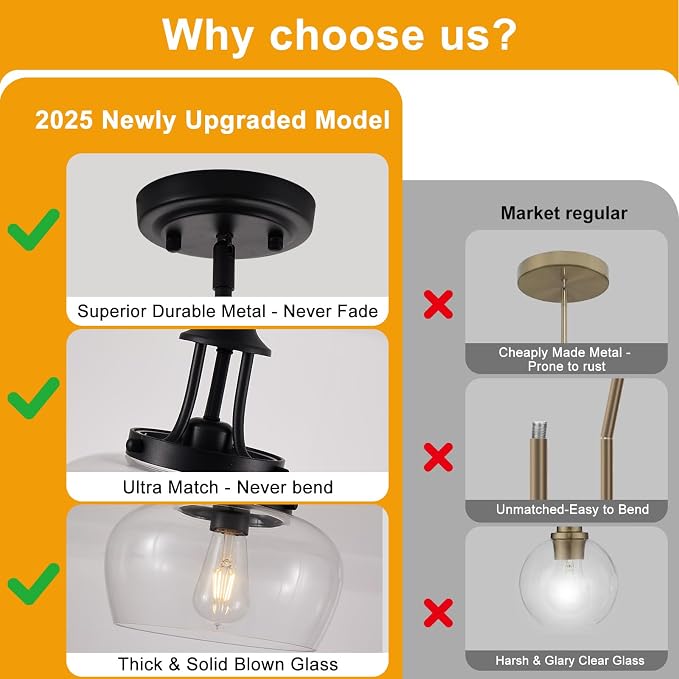 Modern Pendant Lights Kitchen Island, Matte Black Pendant Light Fixtures with 10" Clear Glass Shade, Industrial Hanging Pendant Lights Fixture for Kitchen Island, Dining Room, Bedroom, Foyer, Entryway