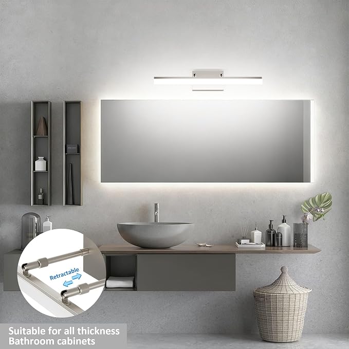 Aipsun Brushed Nickel Vanity Light Adjustable 20 inch Modern LED Bathroom Light Fixtures Over Mirror Rotatable Vanity Lighting 5500K