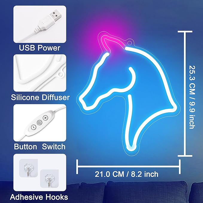 Horse Gifts for Girls,Anywin Horse Neon Sign for Wall Decor, Horse Head Led Neon Lights for Room Decor, Gifts for Birthday,Xmas, Holidays for Kids, Boys, Girls,Women Girlfriend,Wife,Daughter