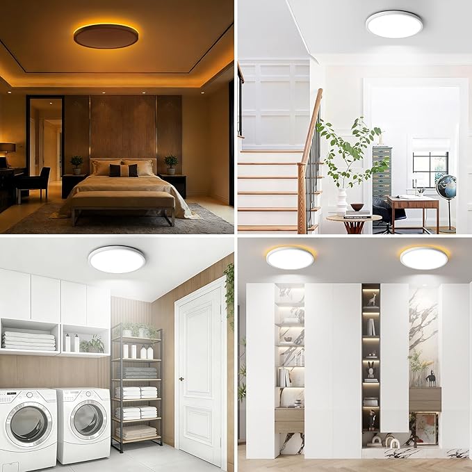Brightever LED Flush Mount Ceiling Light with Night Light, 12inch Dimmable Close to Ceiling Light Fixture, 24W 2400LM 2700K-6500K 5 Color Adjusted Flat Ceiling Lamp for Bathroom, Dining Room, 1 Pack