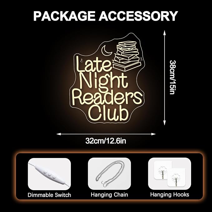 NOSUN Late Night Readers Club Neon Sign Reader Club Neon Light,Led Hanging Read Room Sign,Library Welcome Door Neon Sign,Pink Night Light,Gift for Book Enthusiast Reading Enthusiasts