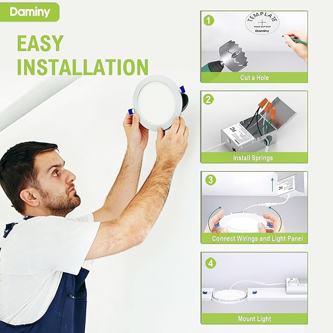 DAMINY 12 Pack 7 Inch LED Recessed Lighting with Junction Box,5CCT,Ultra-Thin Recessed Light,15W 1300LM, Dimmable Canless Wafer Ceiling Light, High Brightness