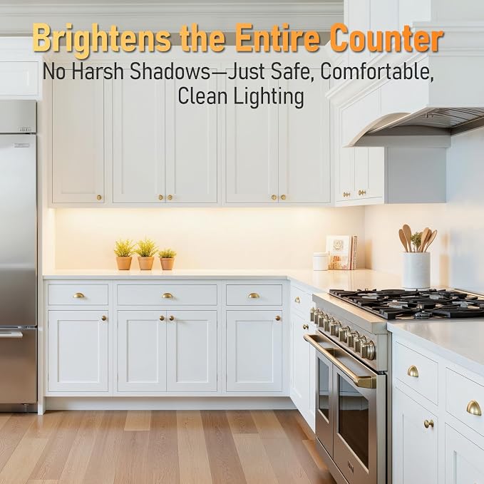 TORCHSTAR 2-Pack Ultra-Slim LED Under Cabinet Lighting Fits 24" Cabinets | 5CCT, Hardwired & Plug-in, 16W 1200LM, 120V CRI90 Linkable Dimmable Thin Under Counter Lights for Kitchen, ETL T24, White