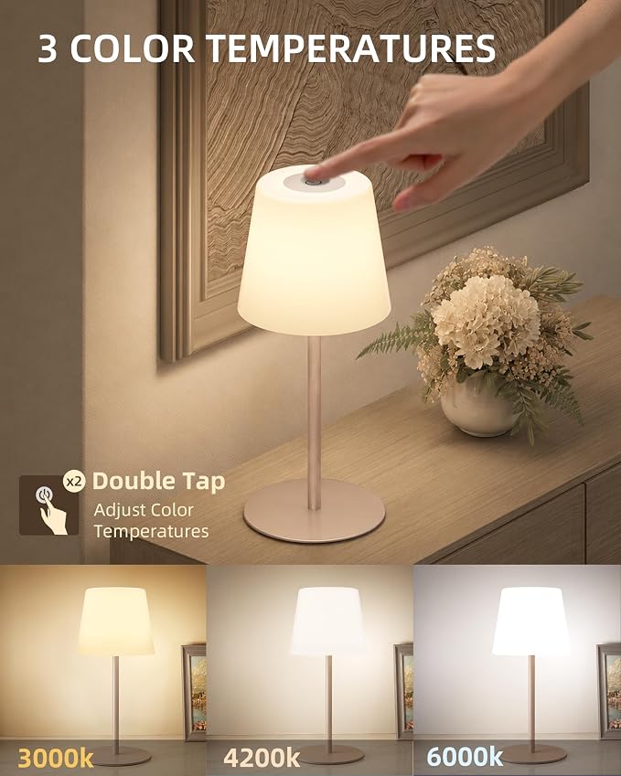 EZVALO IP65 Waterproof Shower Lamp –Spa-Like Bathroom Lamp, Rechargeable Cordless Mood Light, 3 Color Temps for Relaxing Bathroom & Bathtub Experience 1 Pack (Khaki)