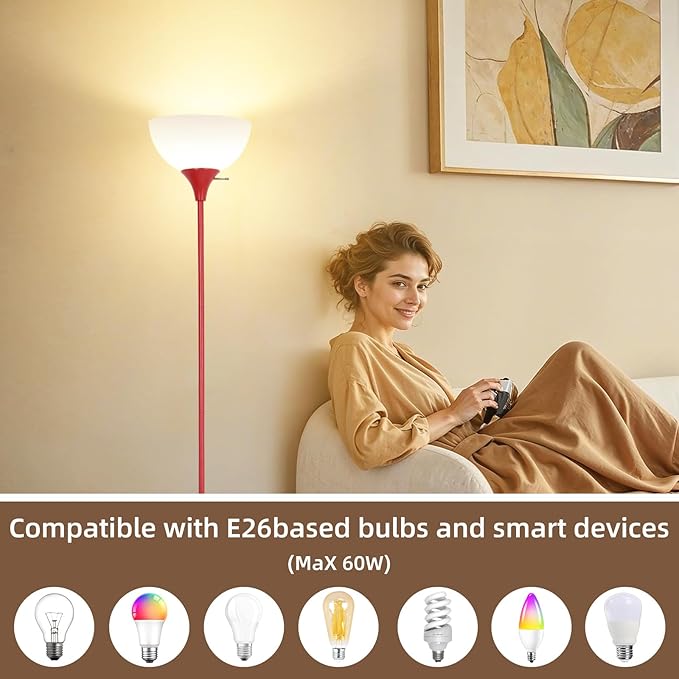 Standing Lamp, Floor Lamp, Dimmable Floor Lamps for Living Room Bedroom Study Office Kid’s Room (Red)