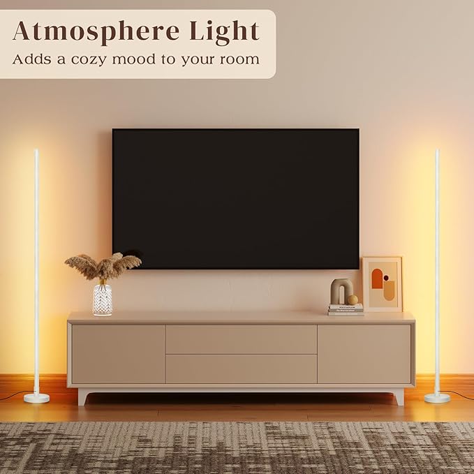 Corner Lamp, Minimalist LED Floor Lamp, White, 1 Pack | Remote Control, Dimmable, 24 W, 7 Color Temperature 3000K-6000K, For Living Room, Bedroom, Home Office