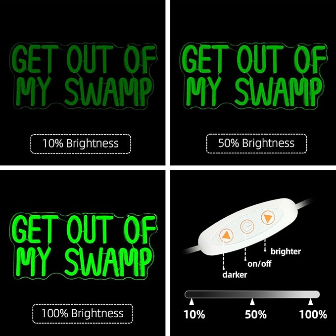 Get Out of My Swamp Neon Sign Green Led Signs for Bedroom Wall USB Funny Neon Lights for Home Theme Party Birthday Kids Room Decor