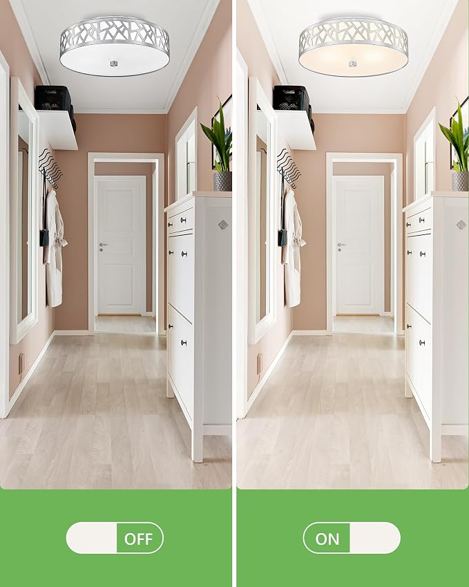 2-Light Flush Mount Ceiling Light,12 inch Modern Ceiling Light Fixture with Brushed Nickel Metal and Frosted Glass Shade for Hallway, Kitchen, Bedroom