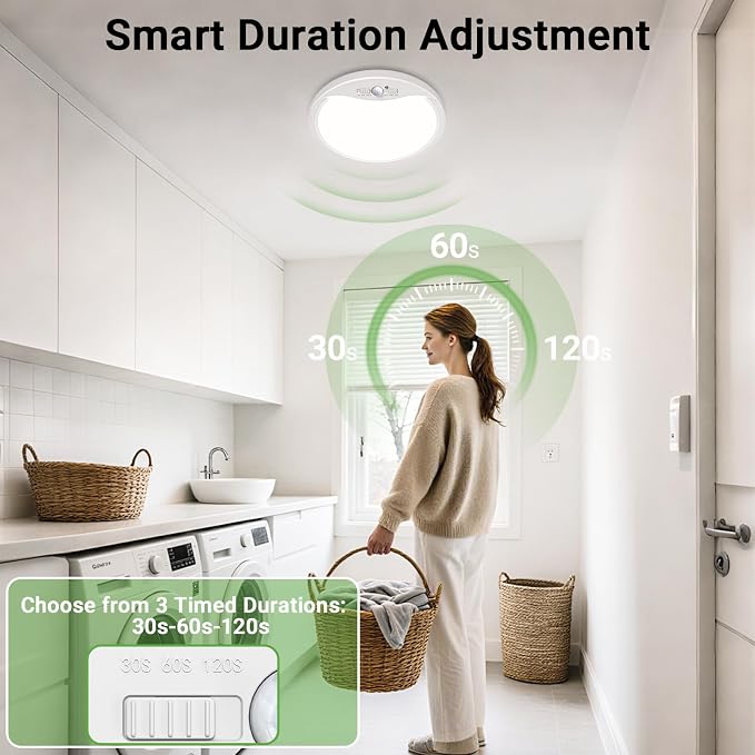 zemty 4Pack 12inch Motion Sensor Ceiling Lights Wired, 24W 2400lm 3CCT/3 Mode/30-120s Timer, Bright White LED Flush Mount Light Fixture Motion Activated for Closet Pantry Hallways Stairwells Garage