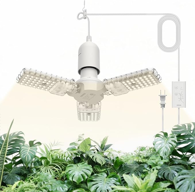SANSI Grow Lights for Indoor Plants, 30W Plant Lights for Indoor Growing with Timer, 180° Adjustable Wings, High PPFD Full Spectrum, LED Hanging Grow Light, 16.4FT Power Cord for Tall Large Plants