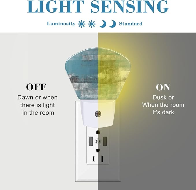 Blue Grey Abstract Painting Night Light Plug into Wall, Art Painting Night Light with Dusk to Dawn Sensor for Kid Girls Boys Women Men Room, Hallway, Kitchen, Bathroom, Stairs Decor