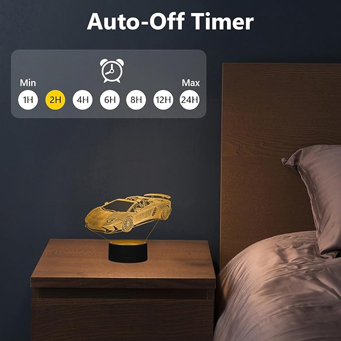 16 Colors Car Night Light, 3D LED Night Lamp for Boys - Racing Cars Themed Bedroom Lamps, Optical Illusion Lamp with Remote Control, Perfect for Kids' Room Décor, Cool Gifts for Car Lovers