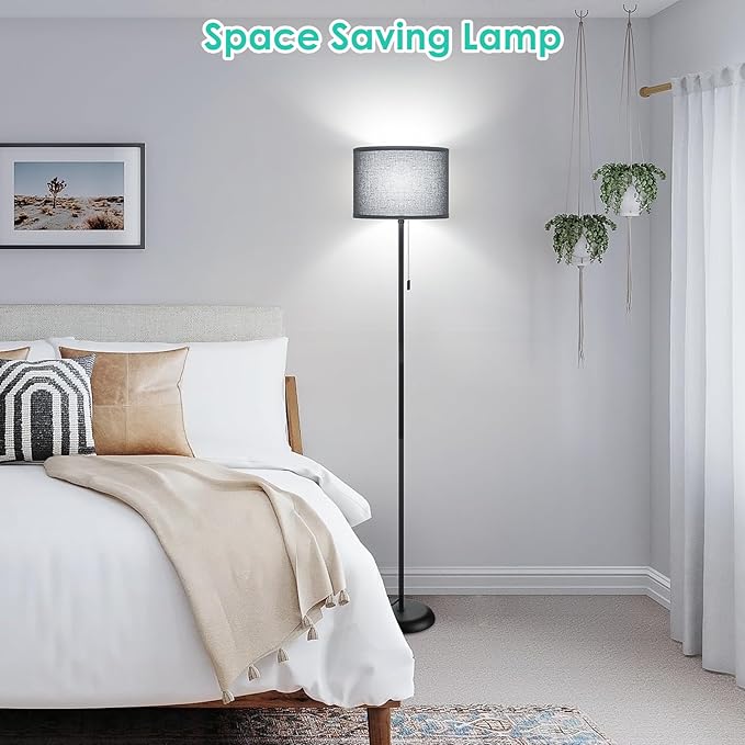 FOLKSMATE Floor Lamp for Living Room, LED Modern Simple Standing Lamp, Black Tall Lamps for Bedroom, Living Room, Office, Kids Room and Reading, Minimalist Pole Lamp with Shade, Without Bulb