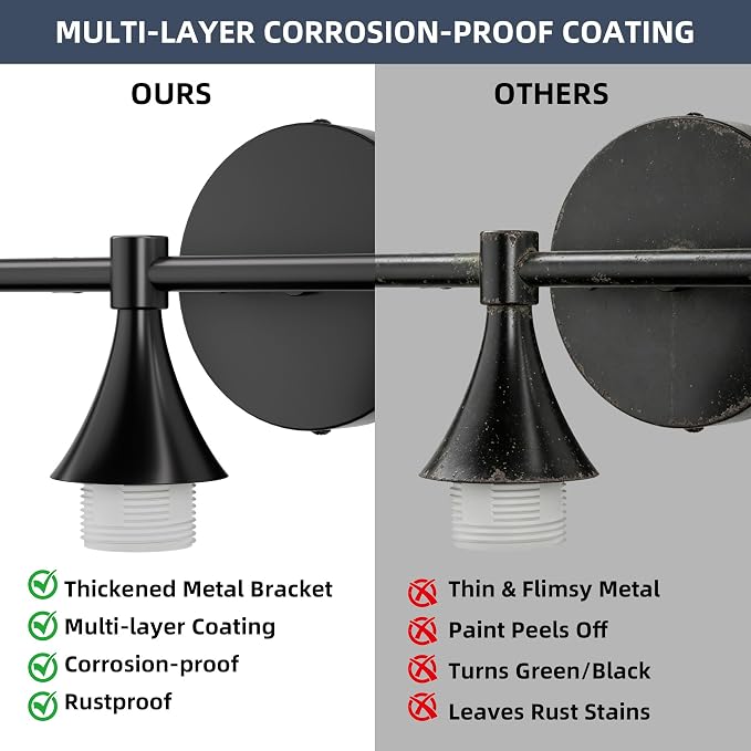 PAIHOME 3-Light Black Bathroom Vanity Light Fixtures Over Mirror | Painted, Anti-rust, UL-Certified, Elegant Globe Glass Shade, Modern Vintage, Easy to Install,Versatile Wall Decor Light