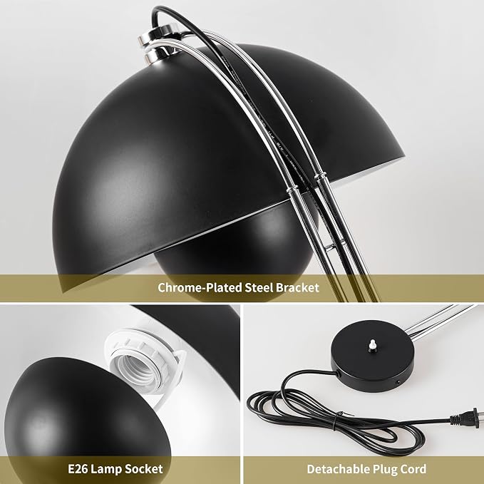 Mid-Century Modern Bud Plug in Wall Sconces for Bedroom, Glossy Black | Indirect lighting reading wall lamp, all-metal construction, plug-in or hardwired install, fits bedroom bedside, living room