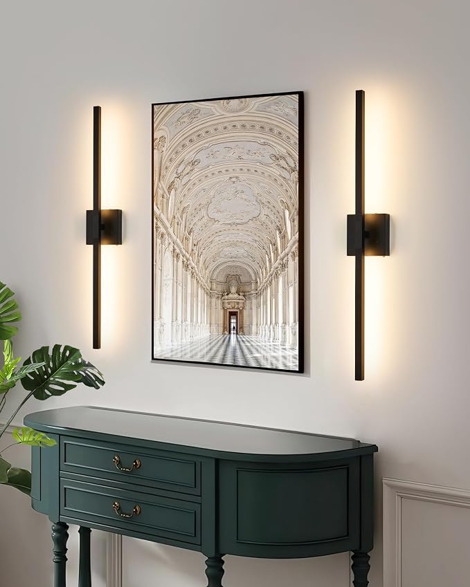 Rayogale Black Battery Operated Wall Sconce with Remote Control 36 Inch | 3000/4500/6000K Dimmable 8000mAh Wireless Rechargeable Wall Sconces Set of Two with Timer for Living Room, Bedroom, TV
