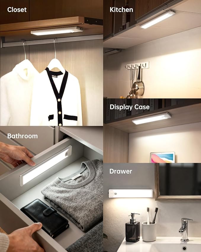 Under Cabinet Lighting, 5 Pack 8 Inch 41 LED Motion Sensor Lights, Rechargeable Battery Operated Closet Light, Wireless Magnetic Dimmable 6500K Daylight White Under Counter Lights for Kitchen