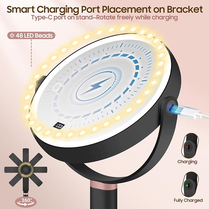 Makeup Magnifying Mirror with Light 30X/1X, Digital Display, 2-Sided Touch Control, Makeup Mirror with 3 Color Lights,360° Rotate, Height Adjustable Lighted Magnifying Mirrors for Desk Travel