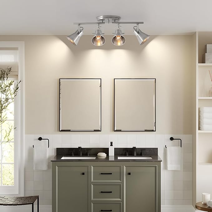 SEEBLEN 4-Light Track Lighting Fixtures Ceiling, Industrial Modern Kitchen Track Lighting, Nickel Directional Ceiling Light, for Kitchen Island, Dining Room, Living Room